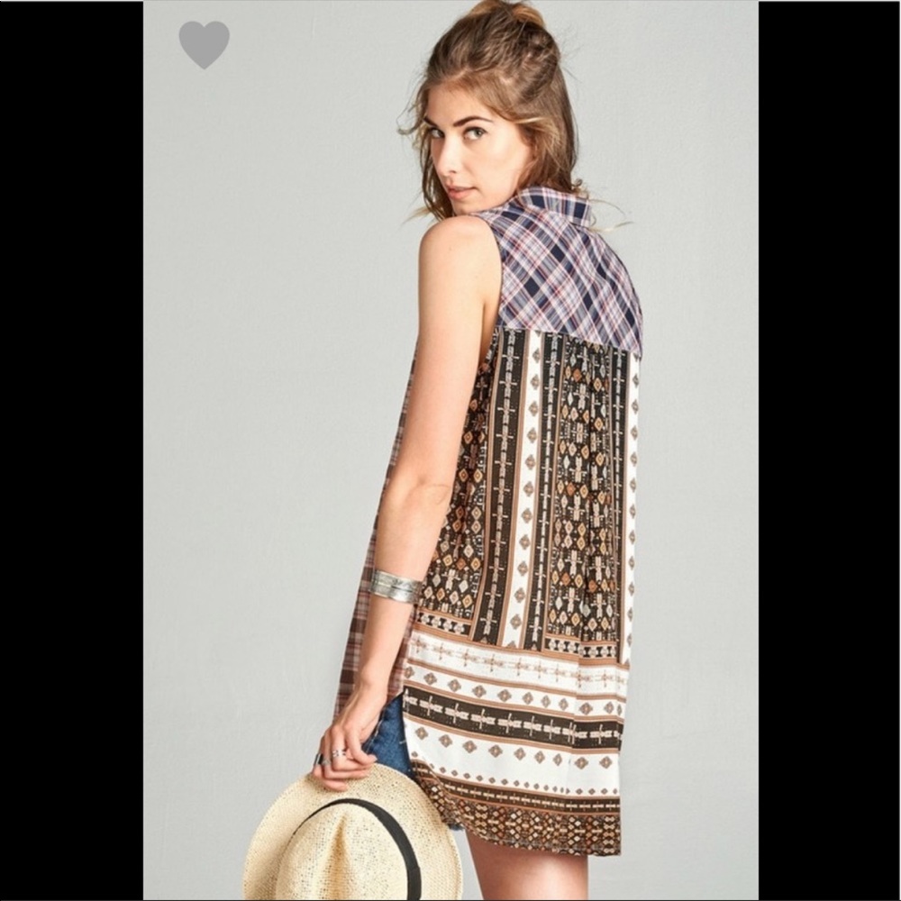 Boho High-Low Button-Up Blouse - Picture 3 of 7